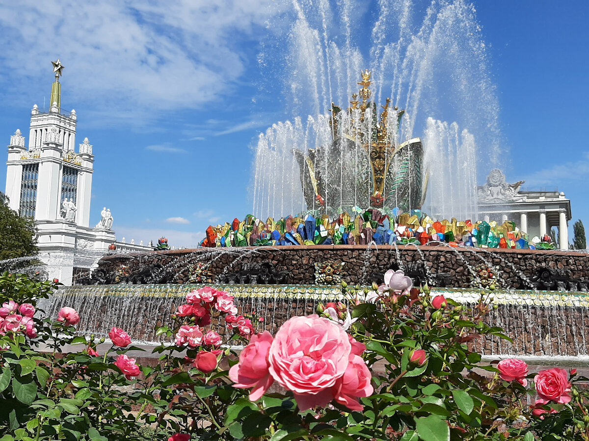 Фонтан "Каменный цветок" на ВДНХ в окружении роз)), 2023.