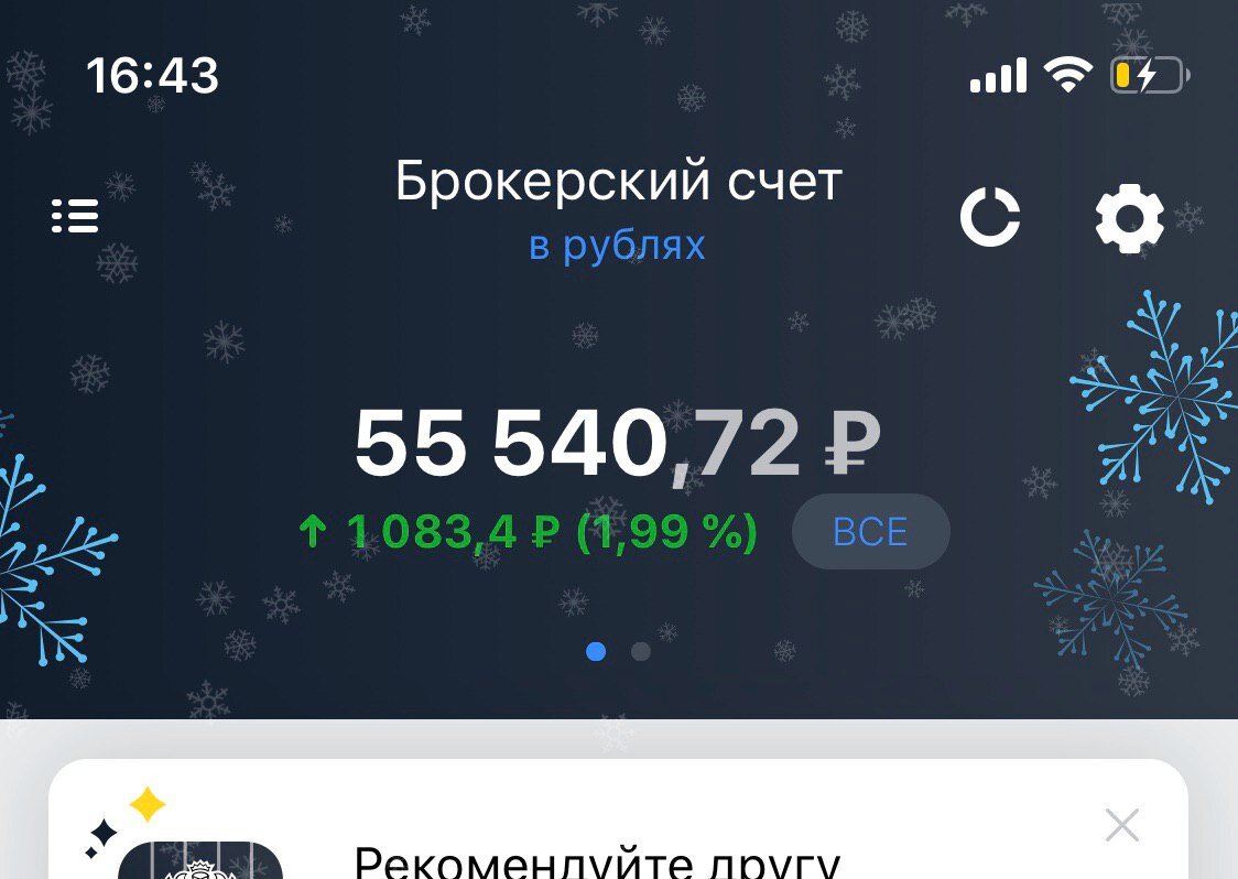 Состояние моего счета на 15 января - через пять дней после покупки пакета дивидендных акций