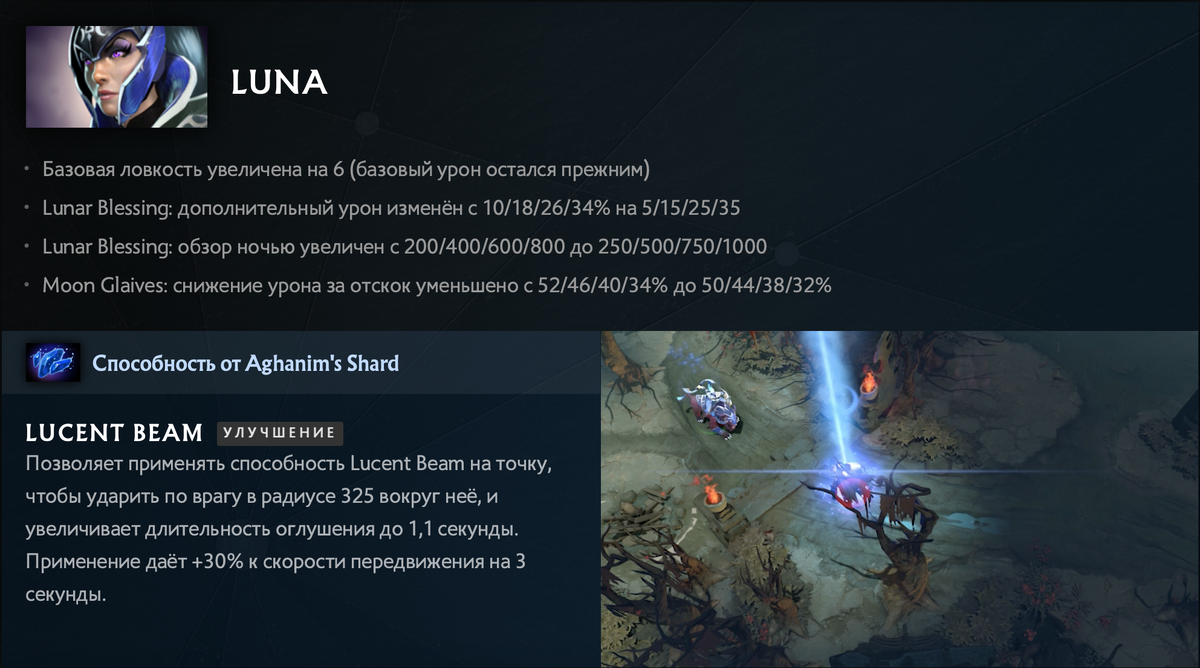 Урон от Lunar Blessing теперь не в процентах, да уж... 