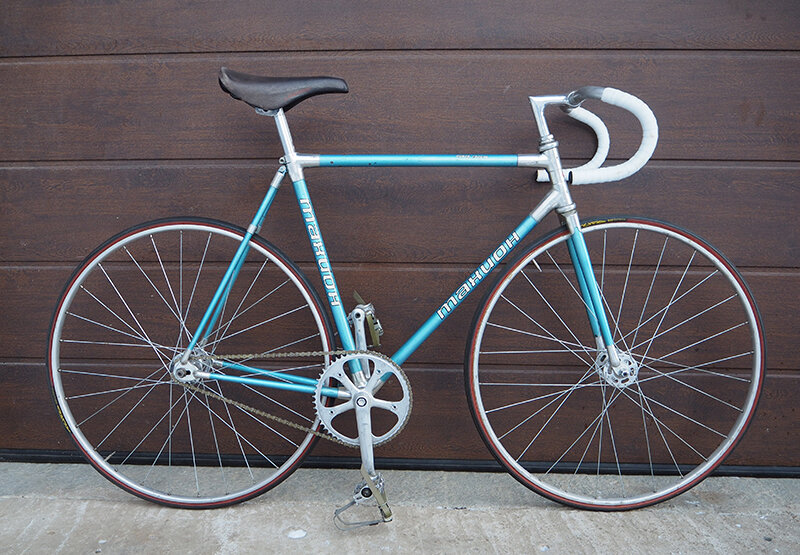 Экспериментальный композитный трековый велосипед "Тахион" модели 156-444 1981 года из коллекции Веломузея Андрея Мятиева.