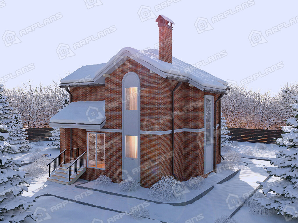 Фото 2 двухэтажного дома из кирпича с 3 спальнями, балконом, газовой котельной и террасой. Полезная площадь 136 кв м. Источник arplans.ru Проект К-087