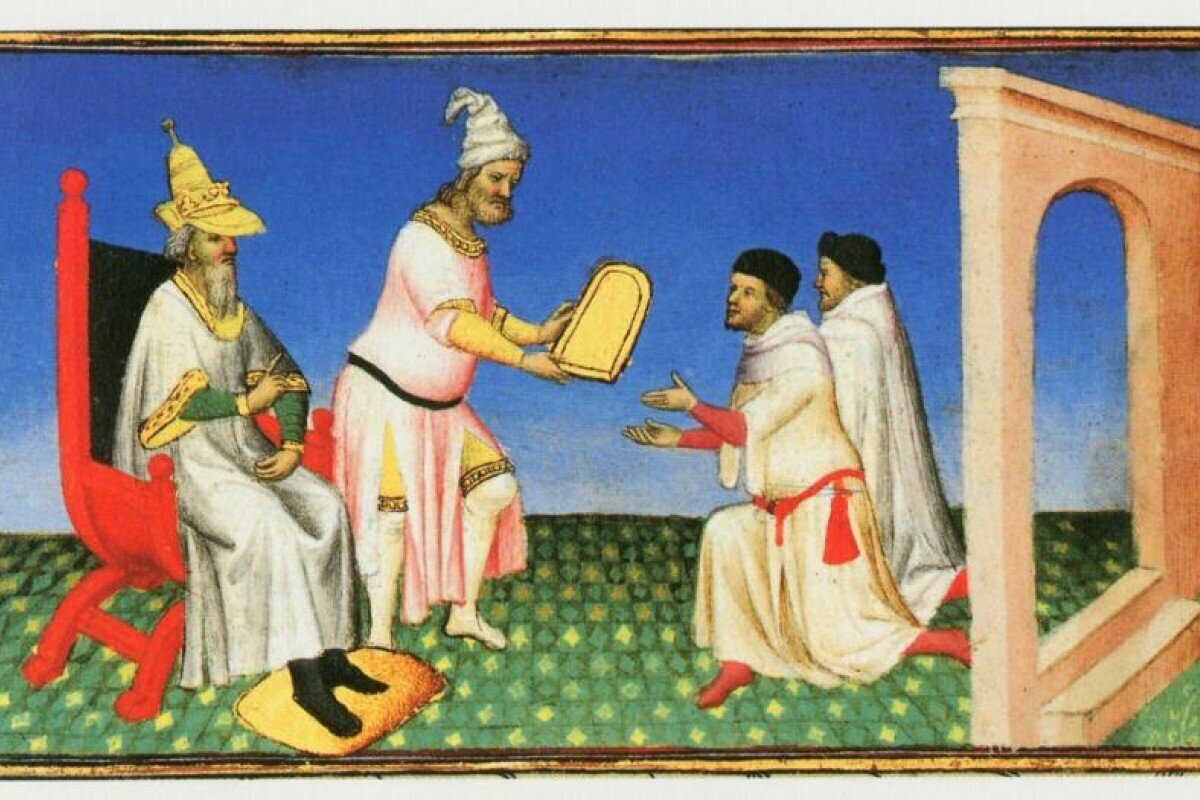 иллюстрация Марко Поло - Хубилай вручает Братьям Поло золотую пайцзу для папы Римского