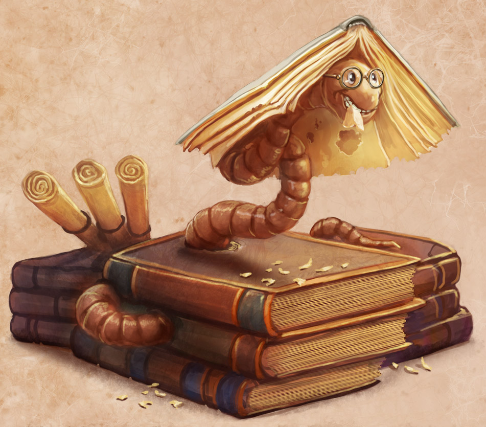 Книга импа. Книжный червь. Книжный червячок. Иллюстрация книжного червя. Книжный червь фэнтези.
