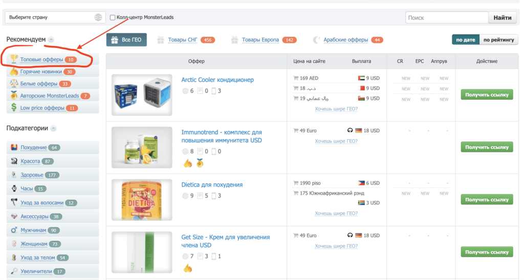 monsterleads топ офферов