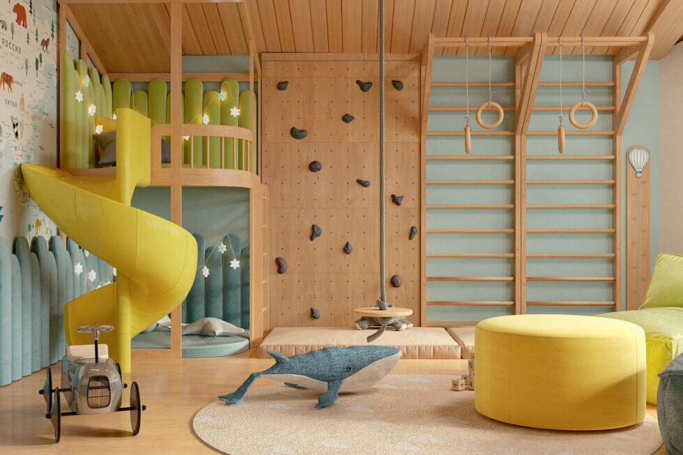 Спортивно-игровой комплекс из дерева в детскую