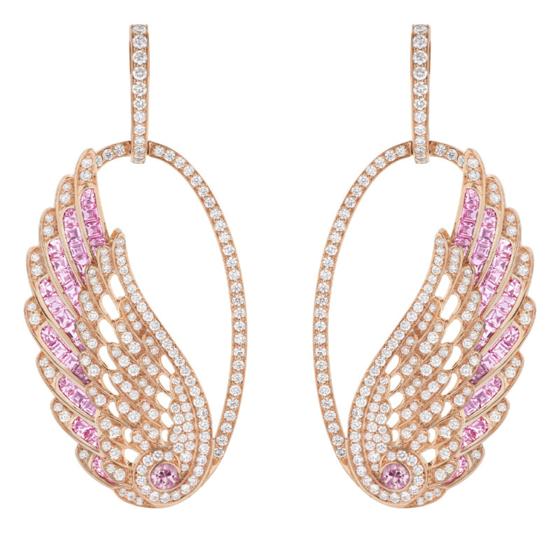 Серьги Garrard Wings Embrace из розового золота с бриллиантами и розовыми сапфирами