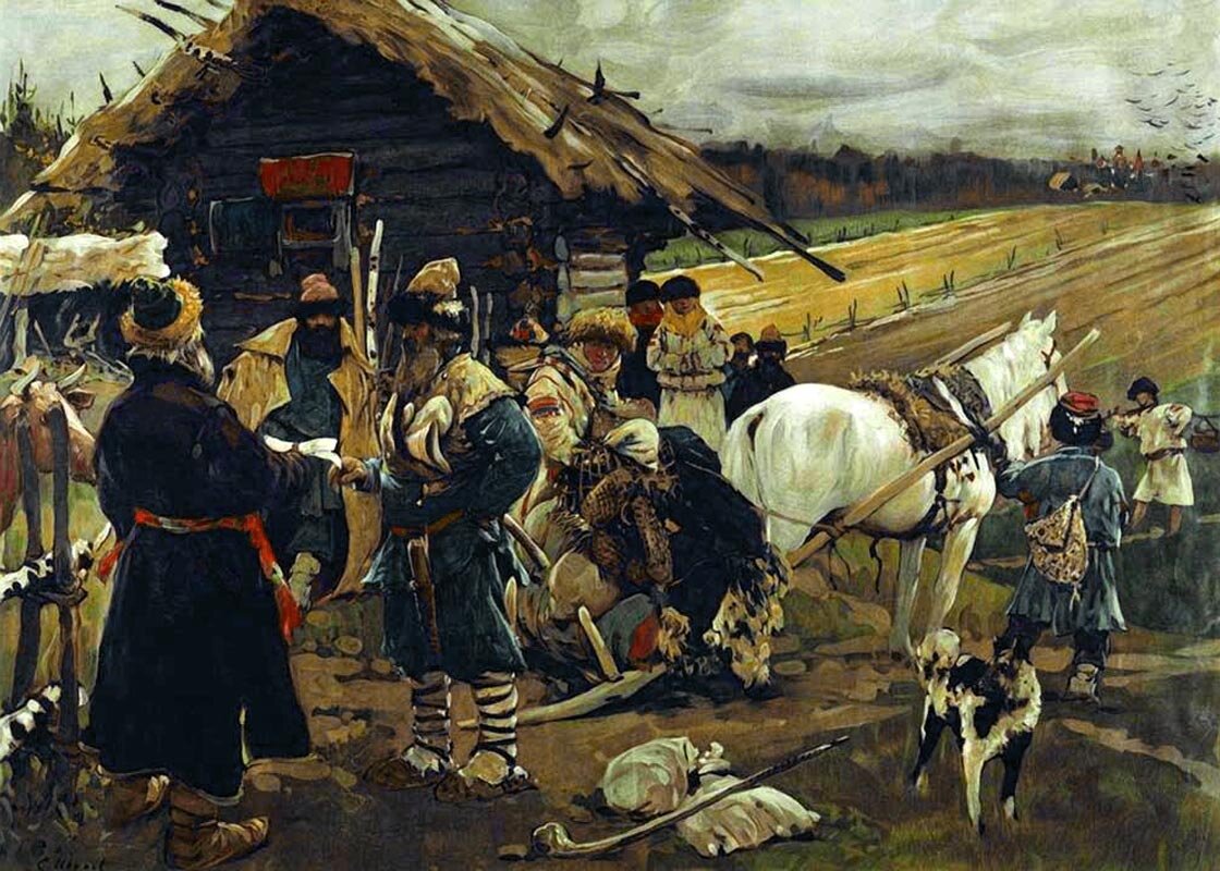 Картина «Юрьев день». 1908 г. Художник С.В. Иванов