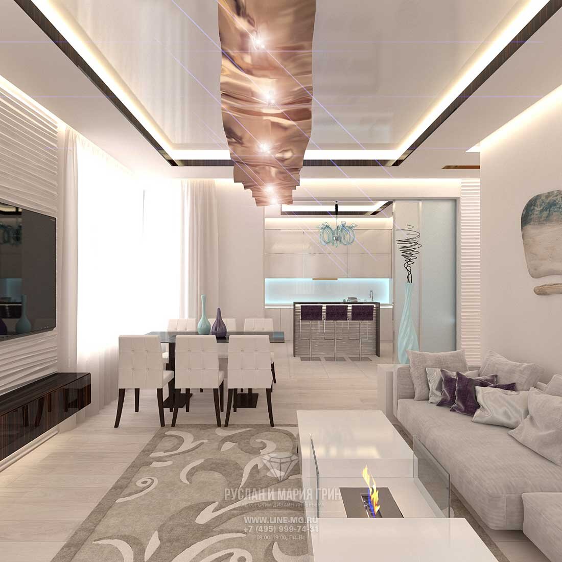   Современная кухня-гостиная в светлых тонах