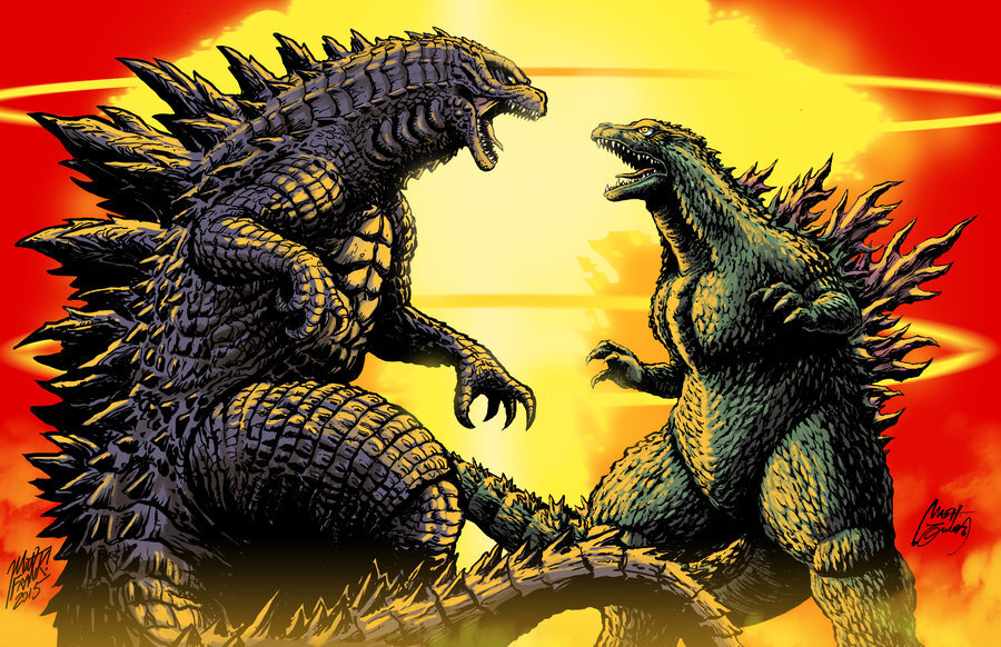 https://www.deviantart.com/kaijusamurai/art/Godzilla-vs-Godzilla-by-Matt-Frank-and-MASH-571725640