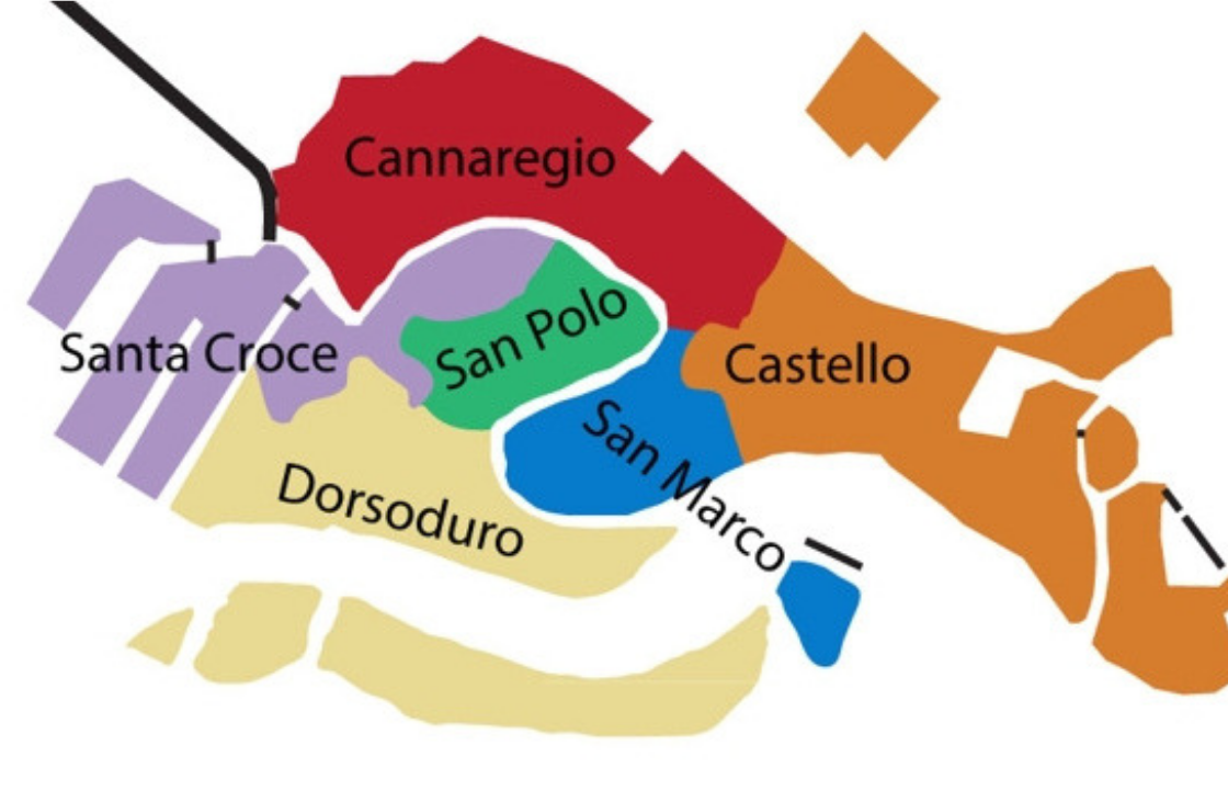 Районы Венеции. Фото карты из интернета.