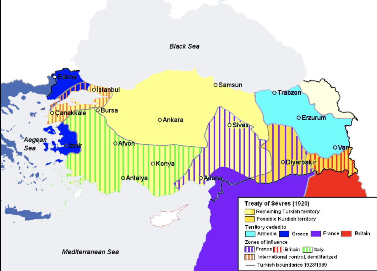 Разделение Турции по Севрскому мирному договору