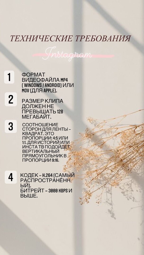 Технические требования Instagram