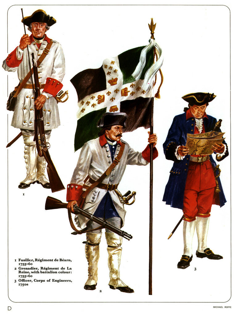"Французские" пехотинцы и военный инженер армии Монкальма.
