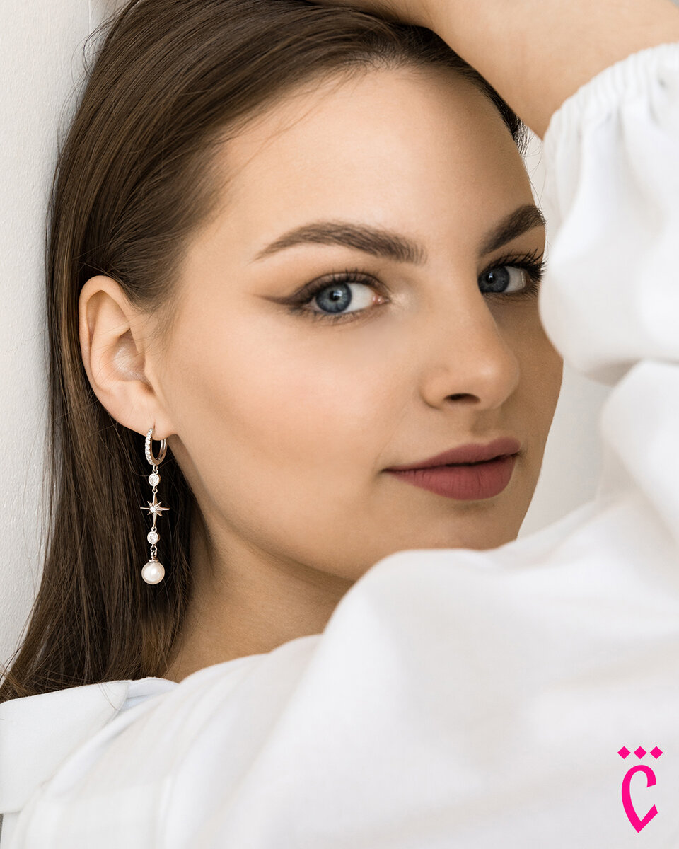 Серебряные серьги с жемчугом и фианитом (арт. И2-1242-23-06)