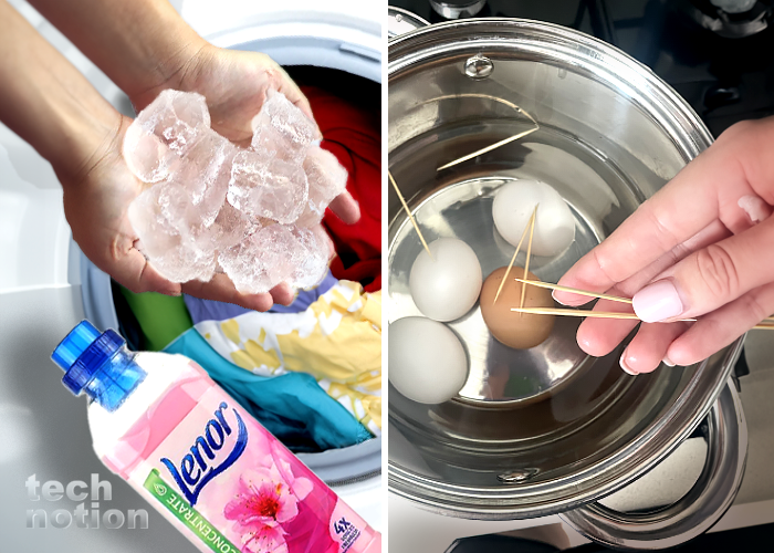 Для чего в стиральную машинку надо кидать замороженный кондиционер для белья, а яйца варить с зубочистками / Изображение: дзен-канал technotion