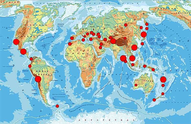 Где бывают землетрясения карта