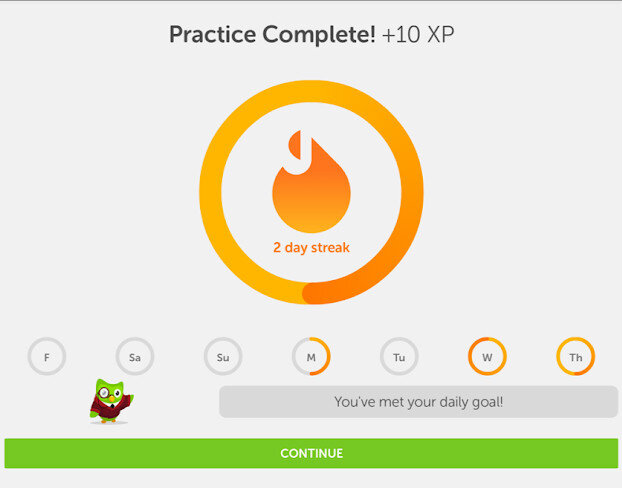 Поощрение в Duolingo: приложении по изучению иностранных языков