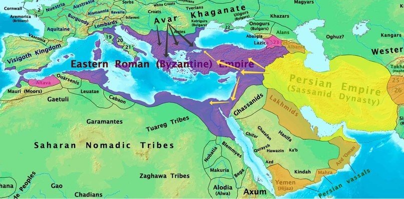 Римская империя под ударами аваров и персов.