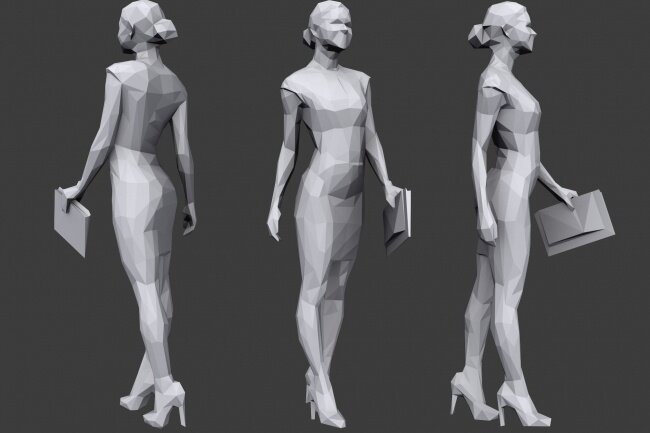 3D модель девушки низко-средней полигональности (около 2 тысяч).