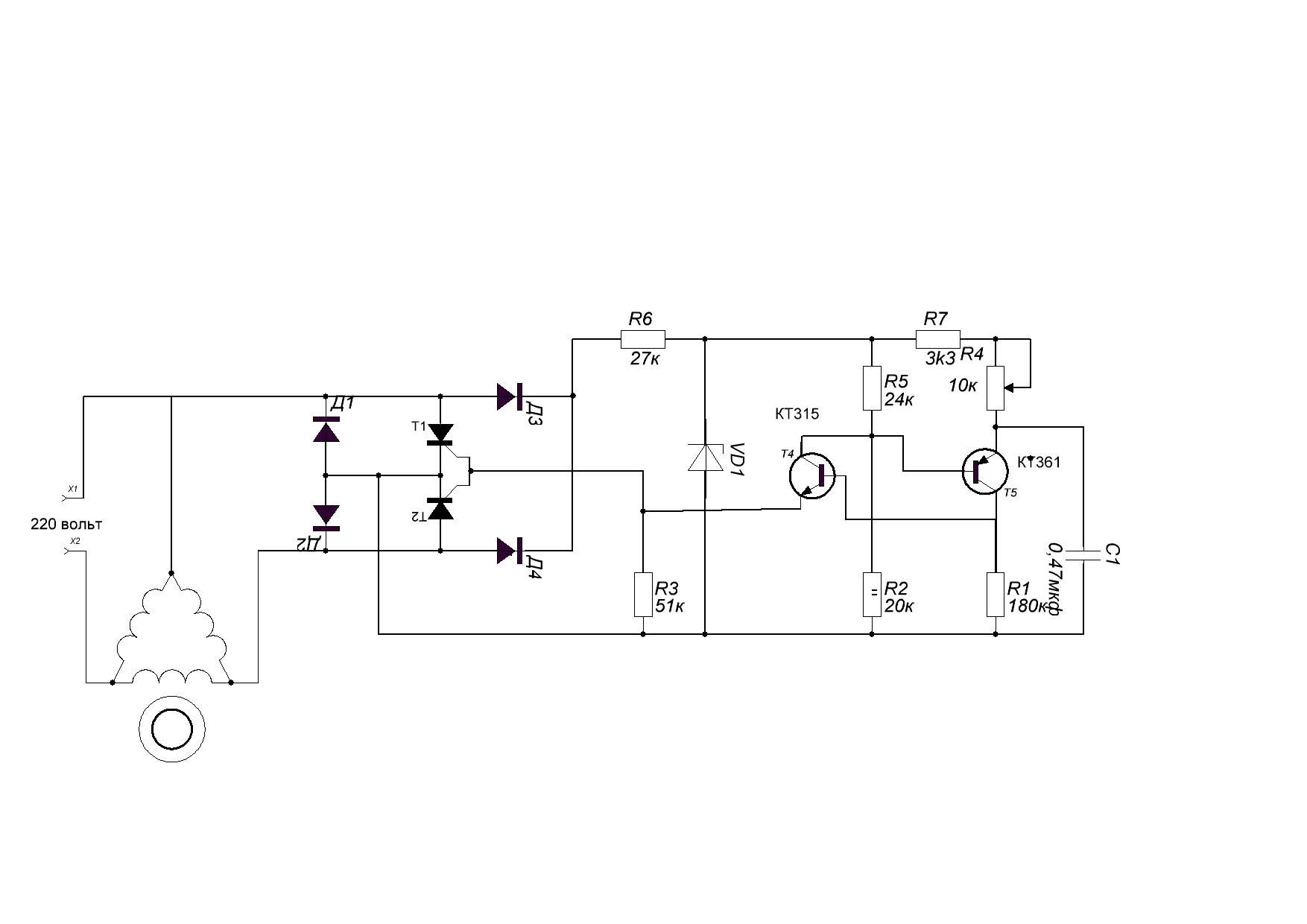 Схема регулятора оборотов асинхронного электродвигателя 220в