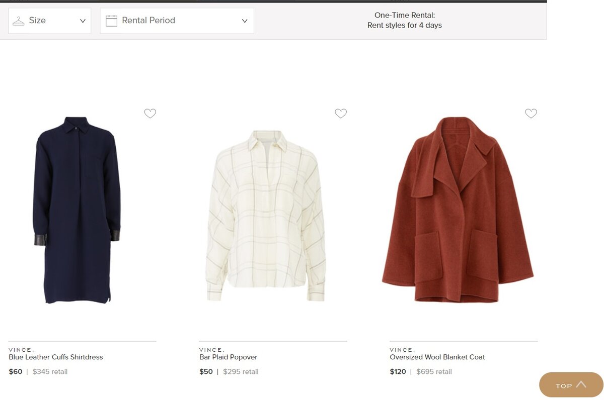 Сайт Vince rent the runway. Фото: снимок с экрана 