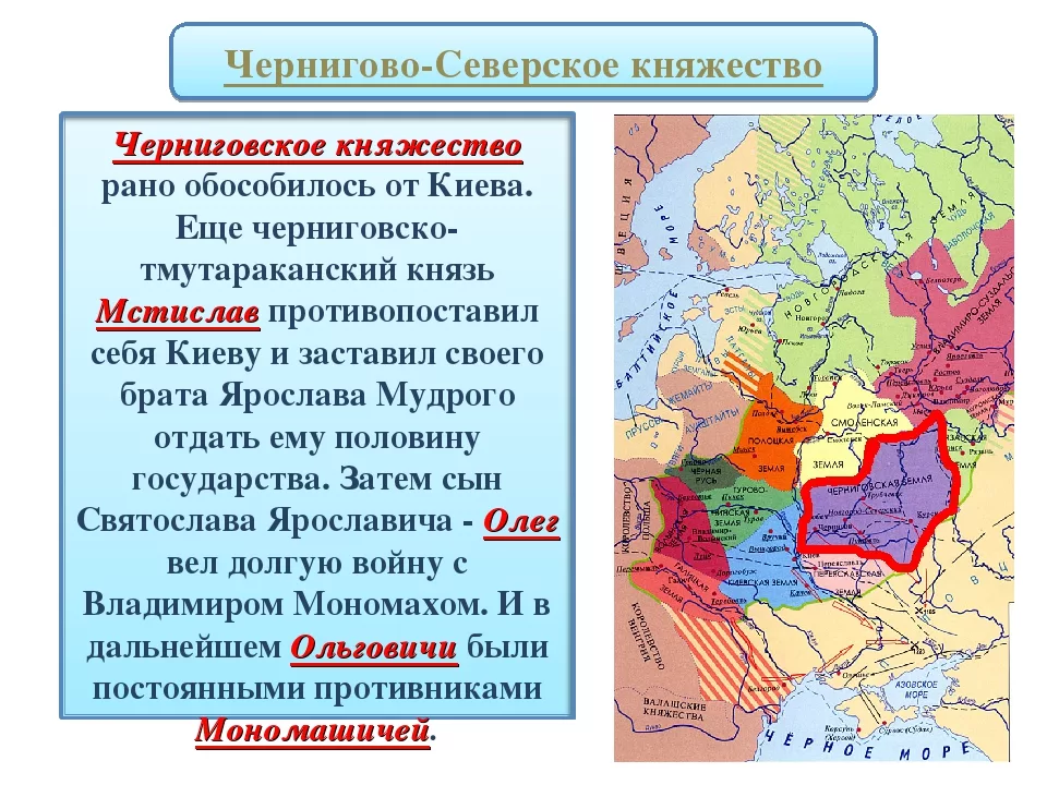Киевское княжество. Географическое положение Черниговского княжества в древней Руси. Территория Черниговского княжества в 12-13 веках. Княжества Юго Западной Руси. Чернигово Северское княжество.