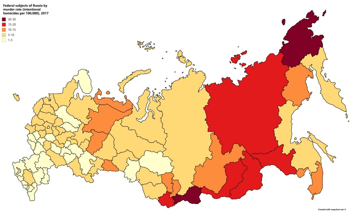 Количество убийств в России на 100.000 человек