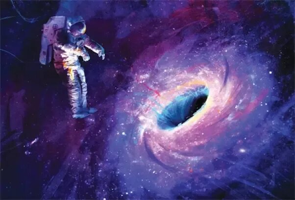 Космонавт падающий в чёрную дыру в представлении художника. Источник: quora.com