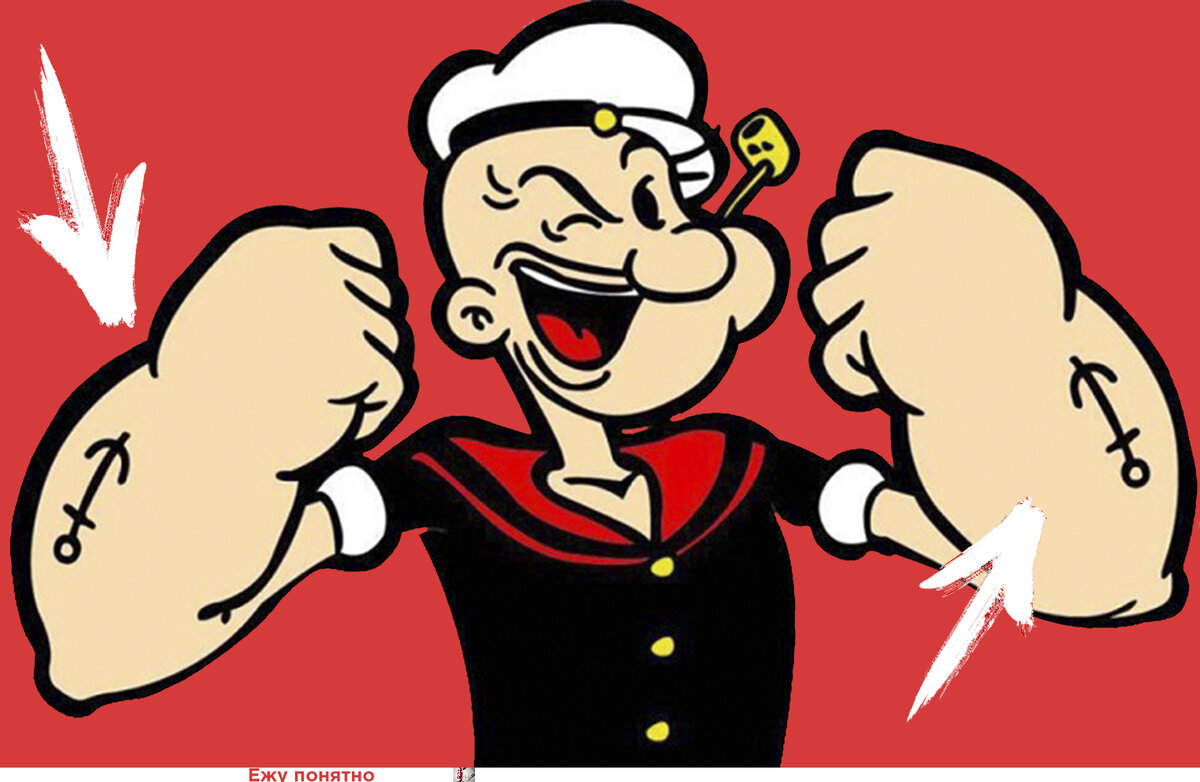 У моряка Попая развитые предплечья стали его коньком.