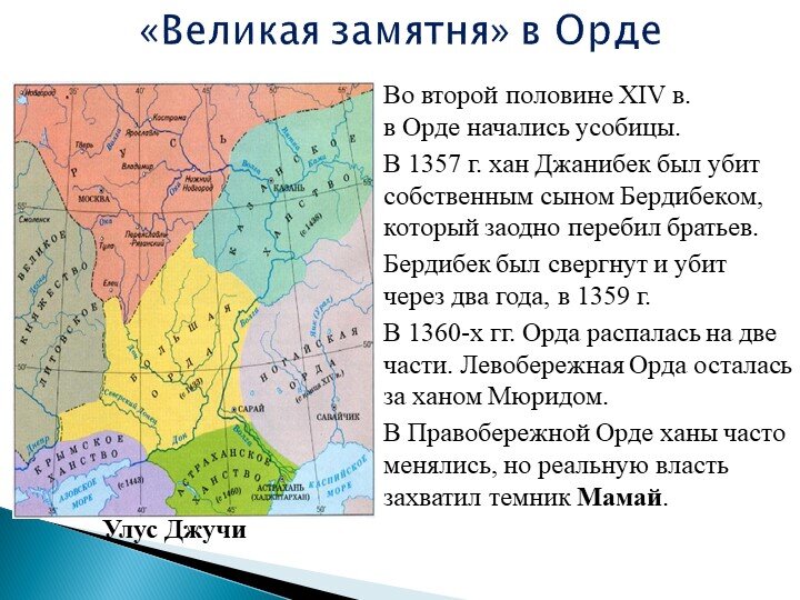 Земли золотой орды. Великая замятня в золотой Орде. Усобицы в Орде.