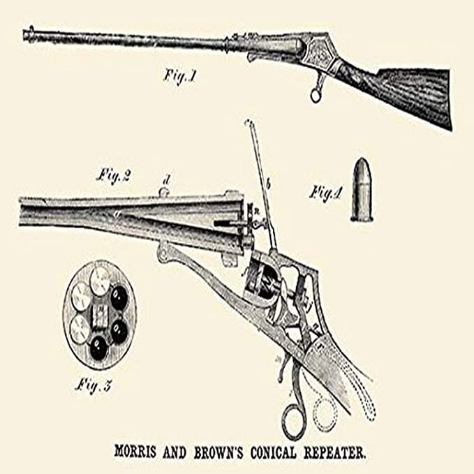 Рисунок и схема устройства ружья Морриса и Брауна.