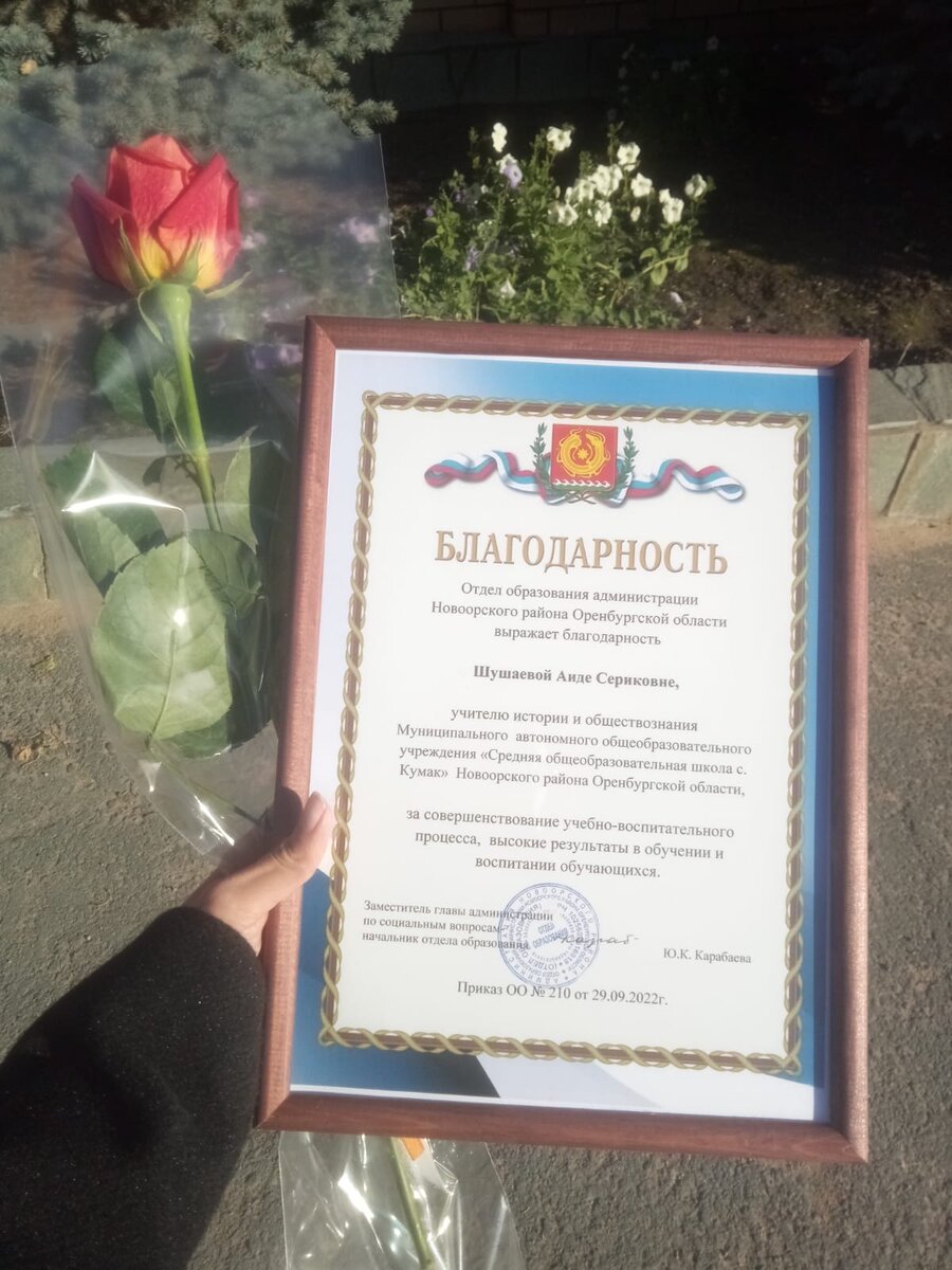 Благодарность за высокие результаты в обучении и воспитании обучающихся