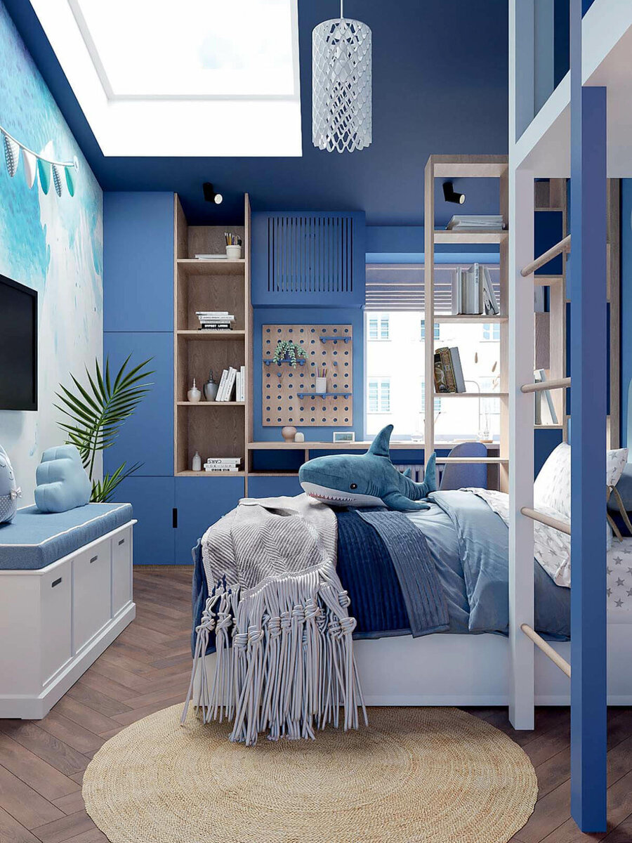 Веселая детская в синих тонах