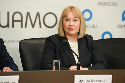    Министр социального развития Московской области Ирина Фаевская на пресс-конференции в РИАМО ©Пелагия Тихонова РИАМО
