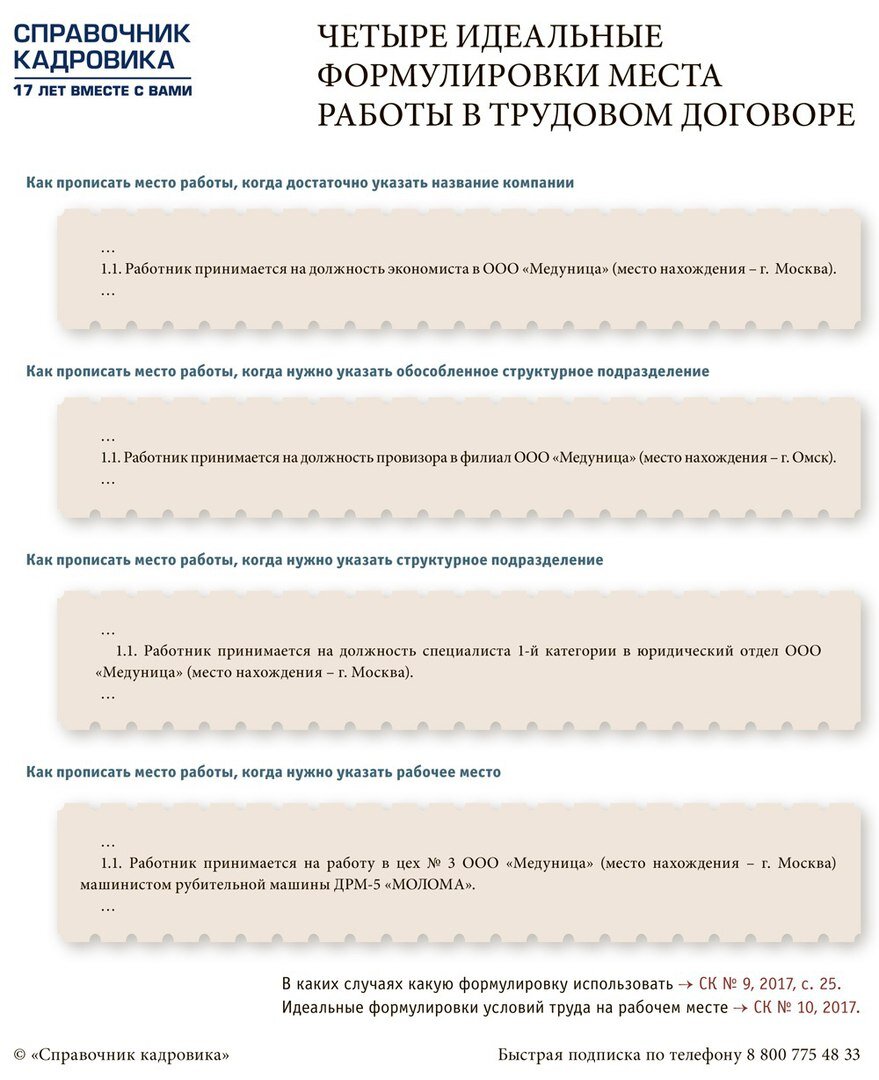 Место работы и рабочее место в трудовом договоре судебная практика