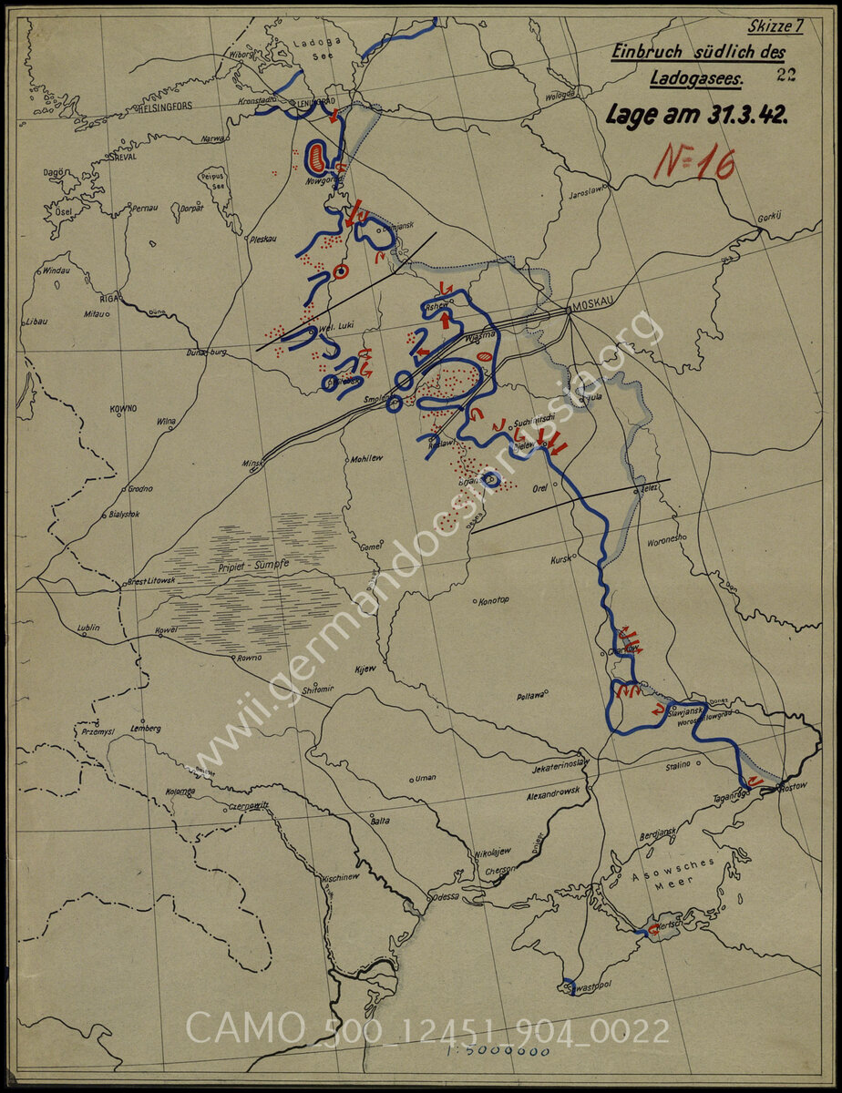 Обстановка на 31 марта 1941 года. Наступление южнее Ладожского озера. В период 27 февраля — 13 апреля 1942 года войска Крымского фронта трижды переходили в наступление, но значительных результатов не достигли. После незначительного продвижения они вынуждены были перейти к обороне.