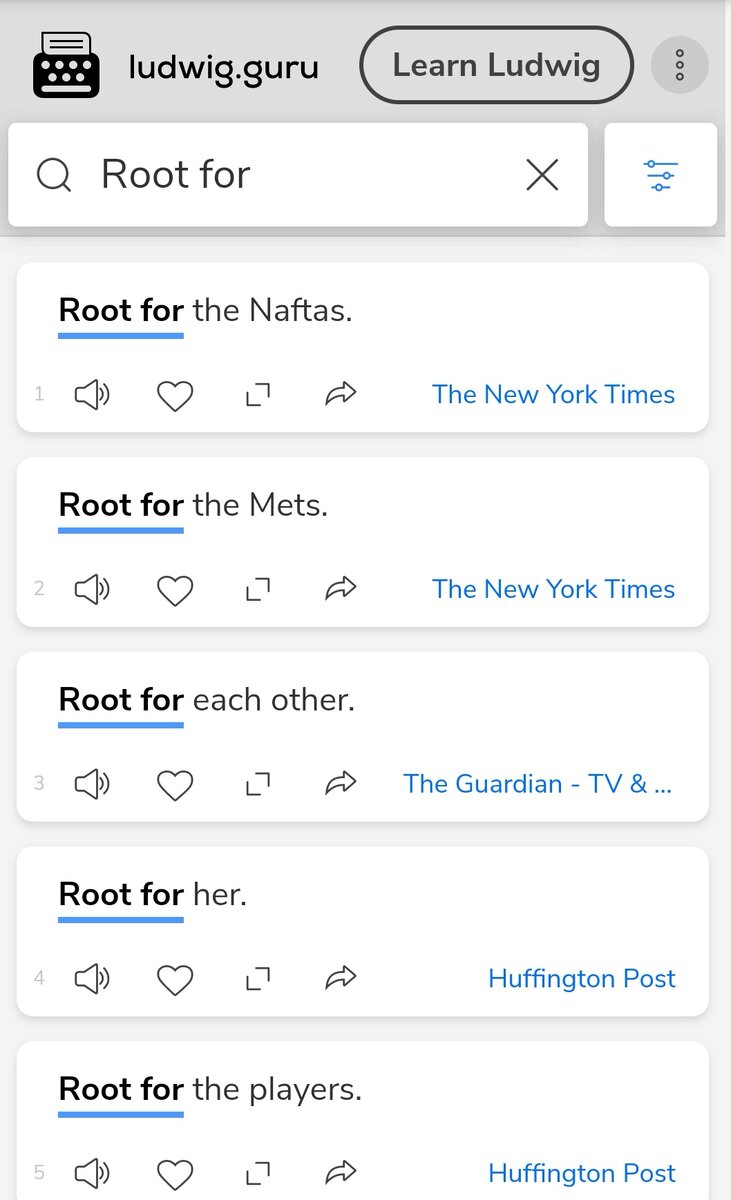 Примеры использования выражения root for с сайта Ludwig. Guru