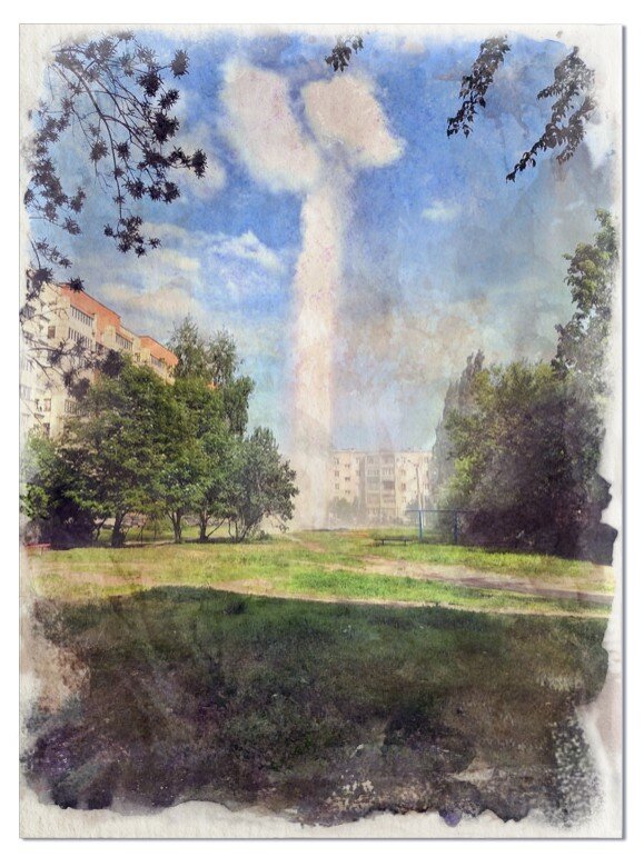 Вот почти так это выглядело, только не вода фонтанировала