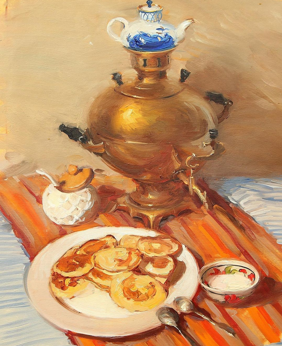 Фотография картины Е. Чиненовой "Оладушки"(из открытых источников)