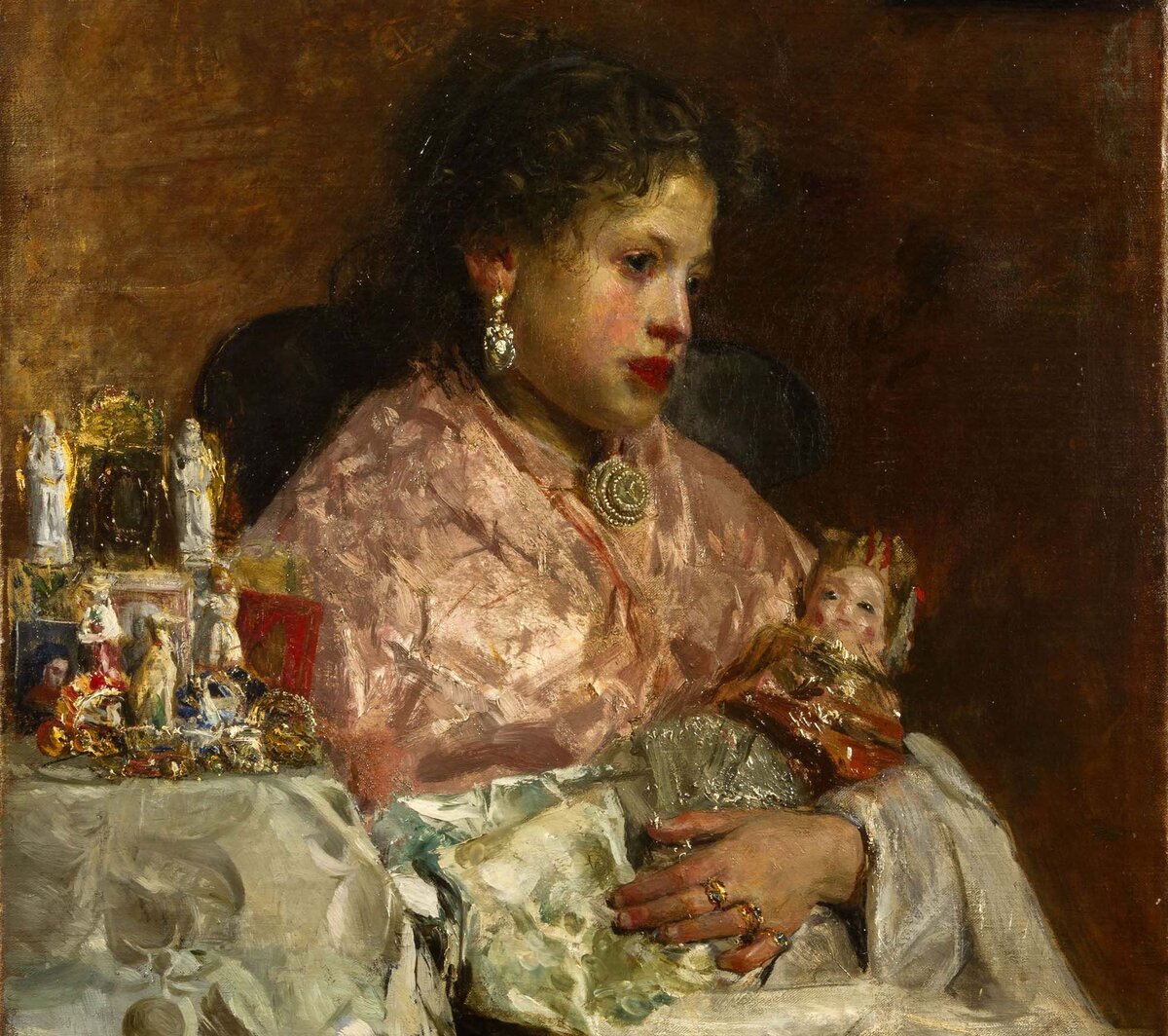 Девочка с куклой, картина Антонио Манчини, фрагмент.