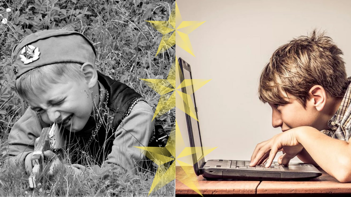 Мальчишки разных эпох (макет автора через canva)