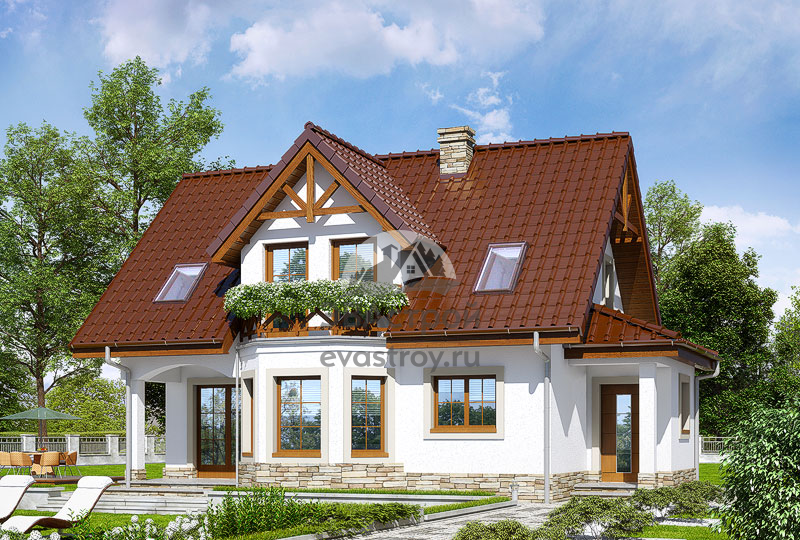 Проект дома 185 м2 с мансардой, эркером, балконом и террасой - 103-10