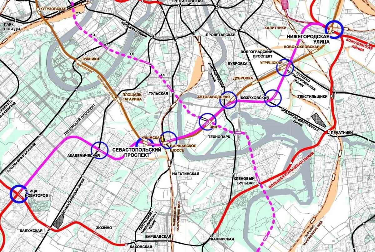 Текущий план участка Троицкой линии от станции Новаторская до станции Нижегородская (фото из открытых источников). 