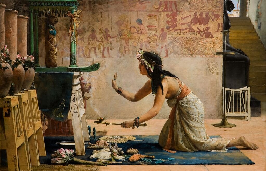 Черные коты, египетская версия. John Reinhard Weguelin "The Obsequies of an Egyptian Cat" 1886