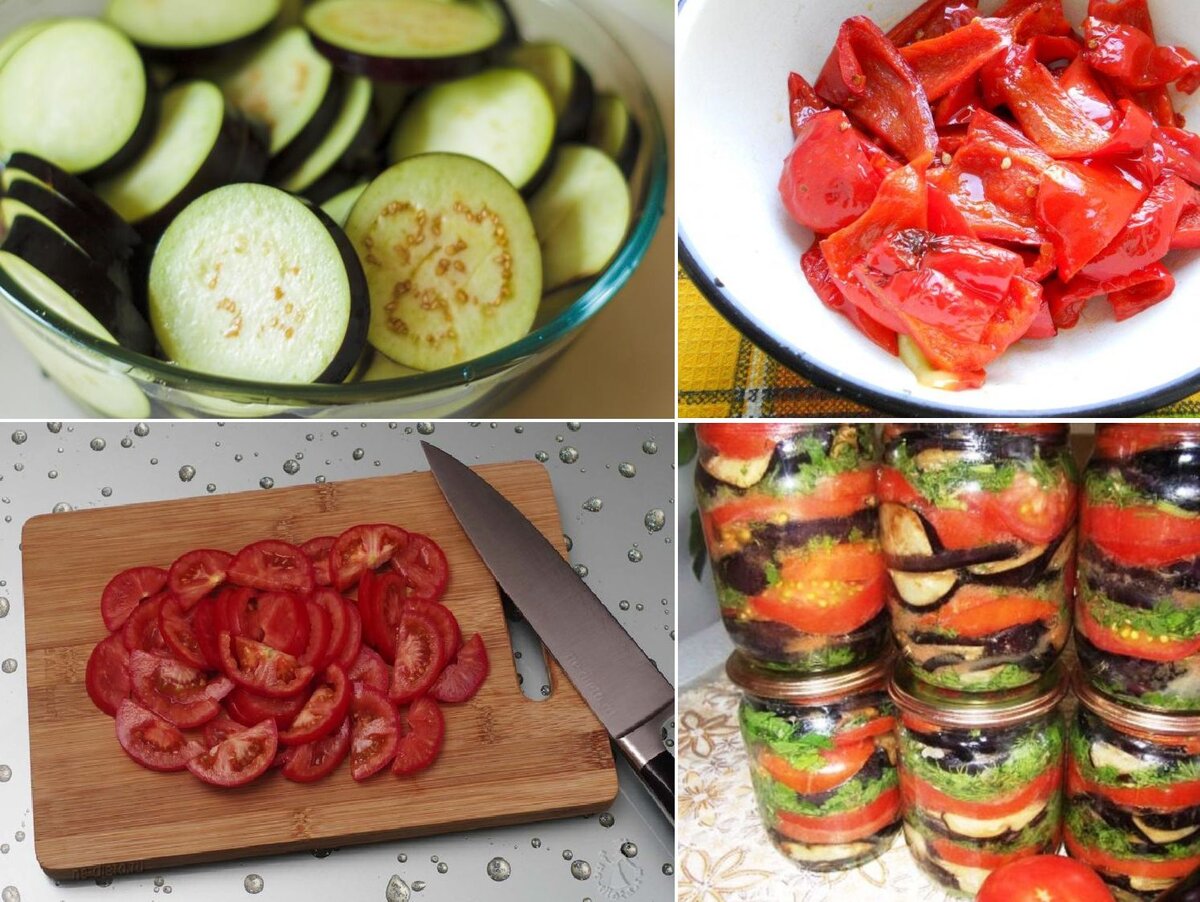 Приготовление салата из баклажан и помидоров