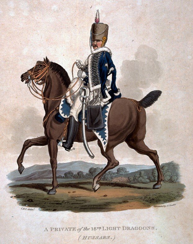 Британский гусар в 1812 г. с легкокавалерийской саблей обр. 1796 года.