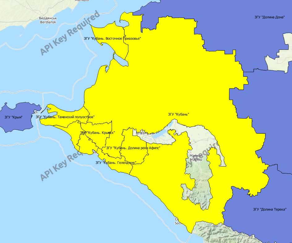 Система ЗГУ Краснодарского Края. Адыгея ЗГУ не вводила и осталась не окрашенной