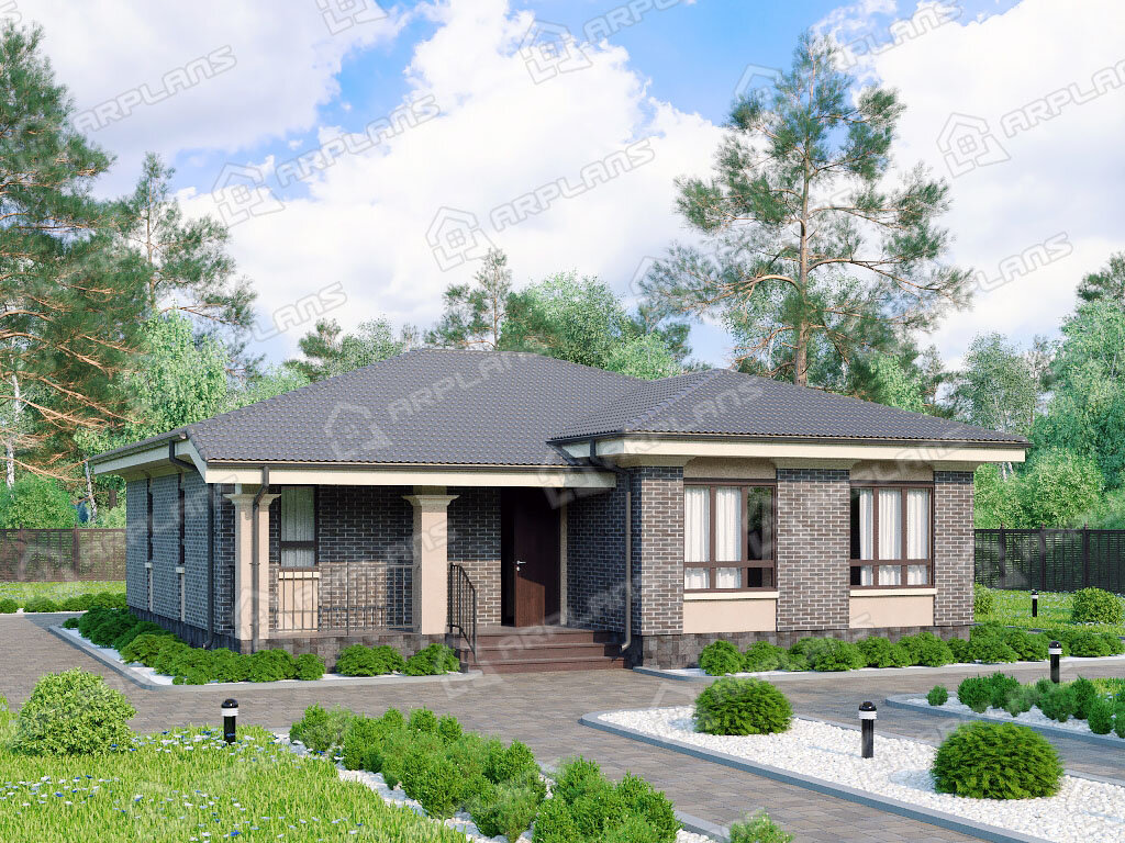 Фото 1 одноэтажного дома из газобетона с 3 спальнями, 100 кв м. Источник arplans.ru Проект К-241