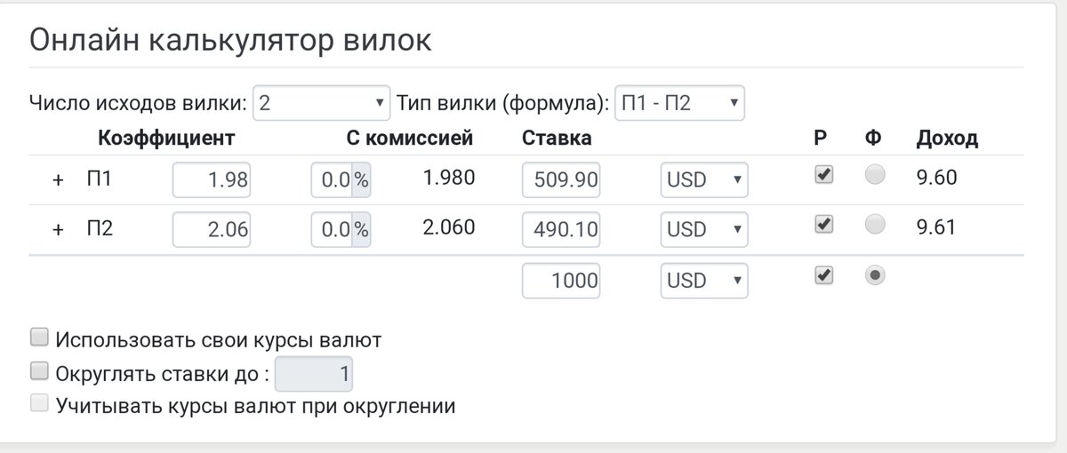 Вот пример расчёта. Это небольшая вилка