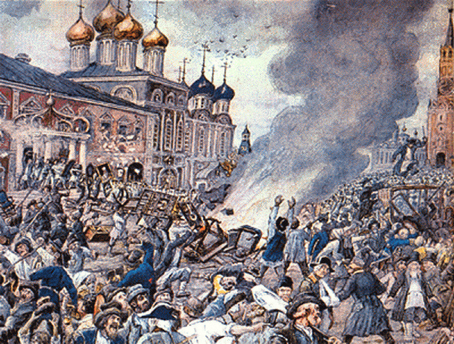 Чумной бунт в Москве. Акварель Эрнста Лисснера, 1930-е. Public domain